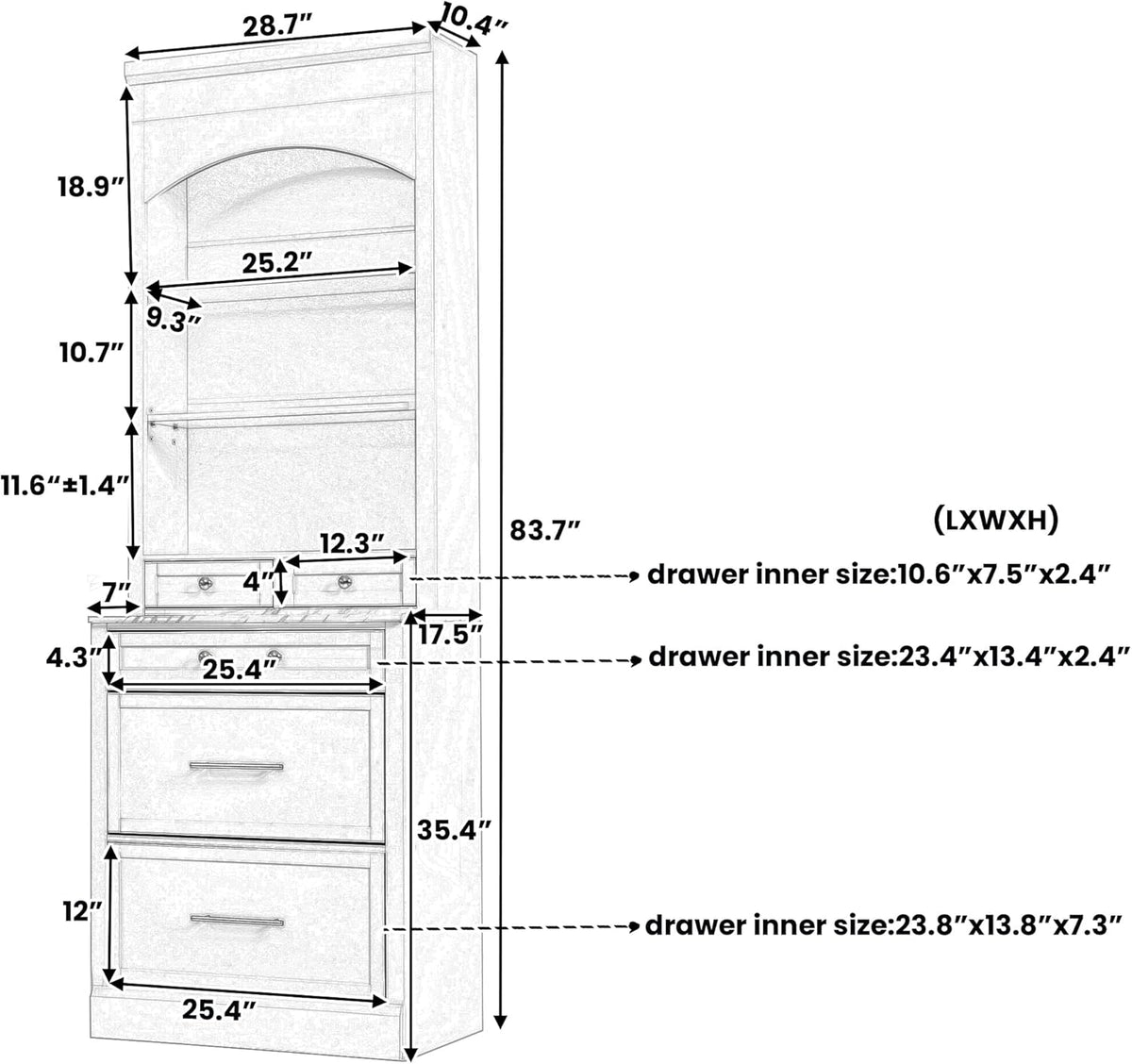 83.7" Tall Kitchen Pantry Cabinet, Freestanding Kitchen Hutch with Faux Marble Top, Pantry Storage Cabinet with 5 Drawers & Adjustable Shelf, Modern Farmhouse Cupboard for Dining Room, White