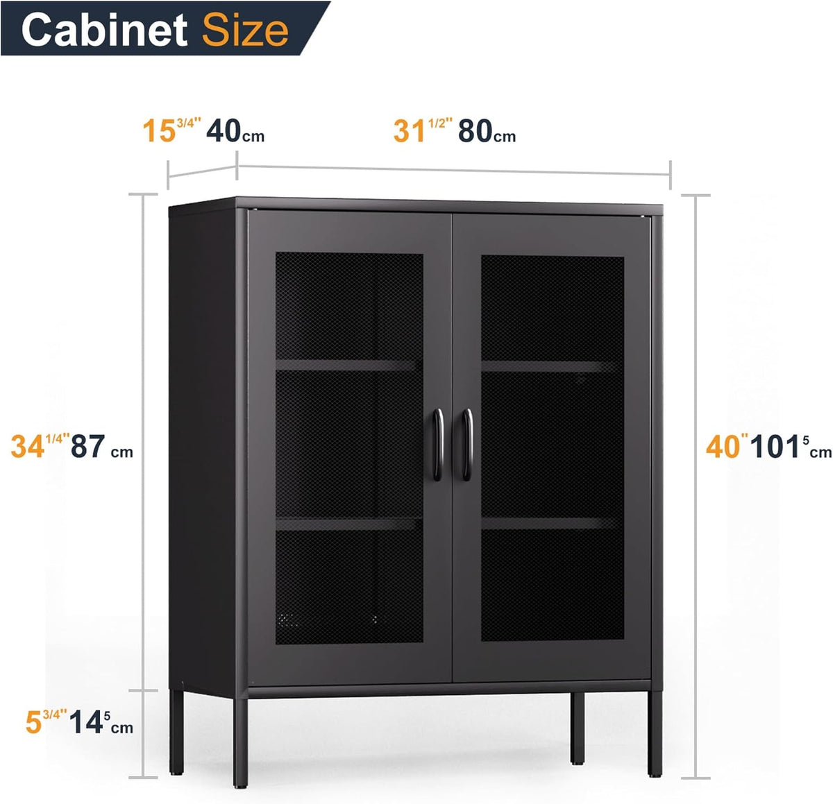 QINPTWUT 40" Industrial Storage Pantry, Kitchen Storage Cabinet with Mesh Door, 2 Adjustable Shelves, Freestanding for Kitchen, Dining Room,Bedroom, Workshop, Office, Garage (Black, 40")