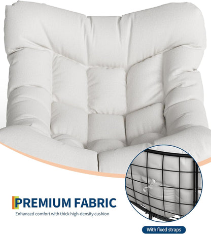 GarveeLife Outdoor Papasan Rocking Chair for Balcony Backyard Porch Bedroom | Oversized Rocking Chair with Sturdy Metal Frame, Patio Egg Rocker (White)