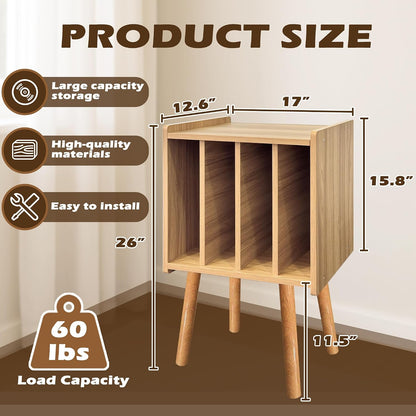 Record Player Stand, Vinyl Record Storage Table with 4 Cabinet, Mid Century Modern Turntable Stand, Organizer Vinyl Table for Bedroom Living Room, Oak