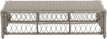 Crosley Furniture Thatcher Wicker Coffee Table and Ottoman Foot Rest for Porch, Deck, Backyard, Driftwood with Creme Cushions