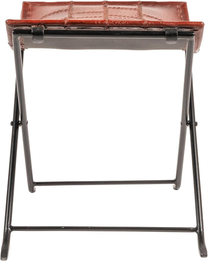 Creative Co-Op Collapsible Leather and Metal Stool, Russet Brown