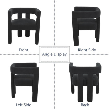 Boucle Barrel Side Chairs Set of 6, Modern Designed Upholstered Comfy Sherpa Fabric Accent Kitchen/Dining Chair, Kitchen Armchair for Living Room Dining Room Bedroom (Black, Set of 6)