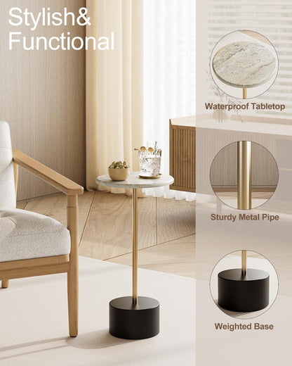 Drink Table Pedestal, Round Side Table, Drink Tables for Small Spaces, Pedestal End Table, Small Pedestal Table (Black Gold)