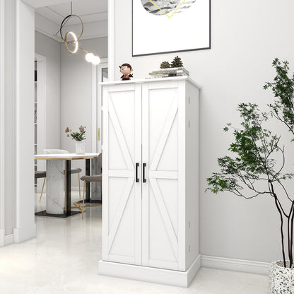 Locsear Kitchen Pantry Storage Cabinet w/LED, 50" Pantry Cabinets w/Doors and Adjustable Shelves, Freestanding Pantry Cupboard for Kitchen, Dinning Room, Living Room, Small Place, White