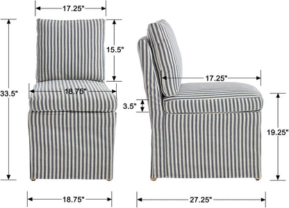 Kmax Slipcovered Dining Chairs Set of 2, Modern Upholstered Armless Kitchen Chair, Accent Single Sofa Chair for Diningroom Livingroom, Blue Stripe