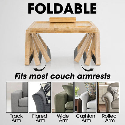 Wrappiness Custom Engraved Couch Arm Table for Dad, Wood Sofa Arm Rest Tables with 360° Phone Holder, Portable Sofa Armrest Tray for Drink Snacks, Gift for Fathers Day (Best Dad Ever)