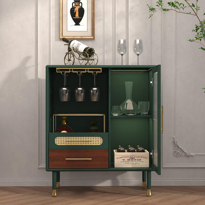 ARTPOWER Modern Coffee Bar Cabinet with Pull-Out Wine Storage, Green | Bar Cart with Wine Glass Rack and Drawers, Liquor Cabinet for Kitchen, Dining Room, Living Room