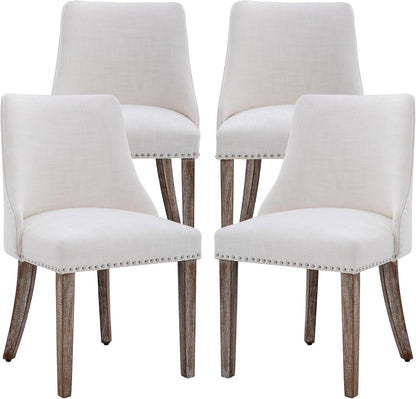 chairus Dining Chairs Set of 4 Mid Century Modern Living Room Chairs with Wood Legs Comfy Upholstered Linen Fabric Side Chair for Kitchen/Restaurant/Bedroom, Cream White
