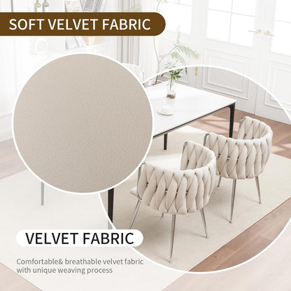Velvet Dining Chairs Set of 4, Upholstered Dining Room Chairs with Metal Legs, Sillas de Comedor Modernas 4, Modern Kitchen Chairs for Dining Room, Living Room, Kitchen, Bedroom, Beige