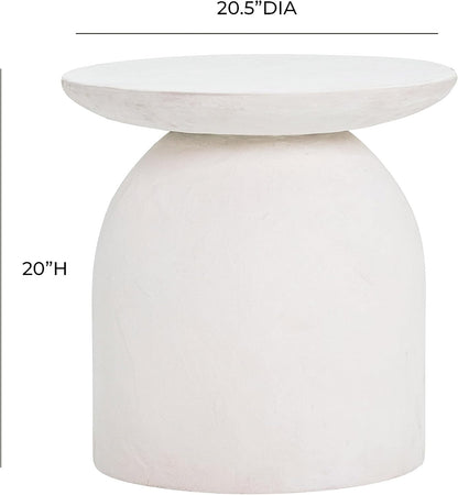 First of a Kind White Concrete Side Table with Smooth Curves - Round Coffee Table for Indoor/Outdoor Use - Durable & Stylish Neutral Design - 20.5" W x 20.5" D x 20" H
