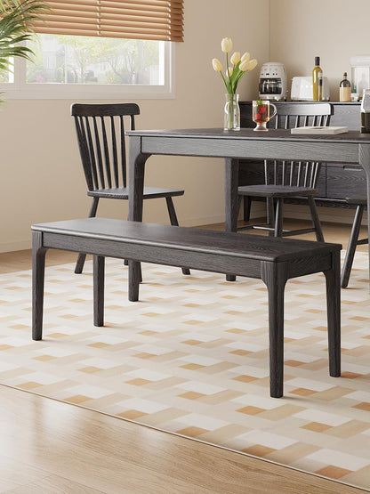 Dining Bench, Wood Bench Solid Oak Wooden Bench Indoor Dining Room Table Home Bedroom Bed End Restaurant Modern Hallway Furniture (Black, 60" W x 13.8" D x 17.7" H)