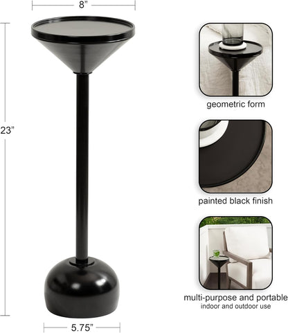 Kate and Laurel Frisk Modern Round Metal Drink Table, 8 x 8 x 23, Black, Metal Martini Table with Pedestal Design for Use as Small Indoor Plant Stand or Living Room Accent