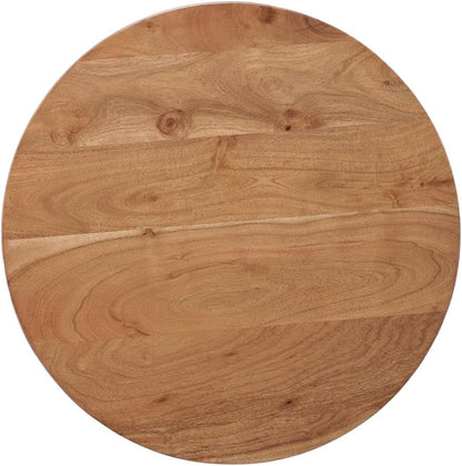 Mason Round Solid Wood End Table with Brown Top and Black Metal Base