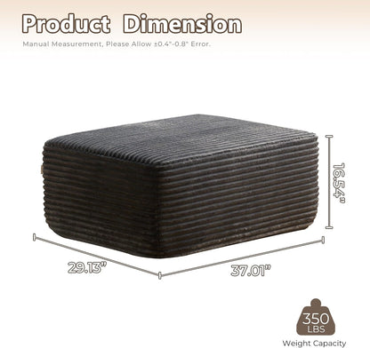 HOOOWOOO Large Velvet Ottoman Coffee Table for Couch,Oversized Rectangular Ottoman Bench Seat,Modern Plush Corduroy Upholstered Foot Rest for Living Room Bedroom Bedside,Plush Grey