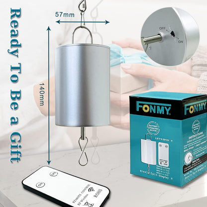 FONMY Disco Ball Motor with Remote Battery Operated 10RPM Hanging Display Rotating Motor for Wind Spinner Baby Crib Wind Chime Mobile Yard Decor Ornaments Outdoor Sculptures-Silver Color-Low Speed