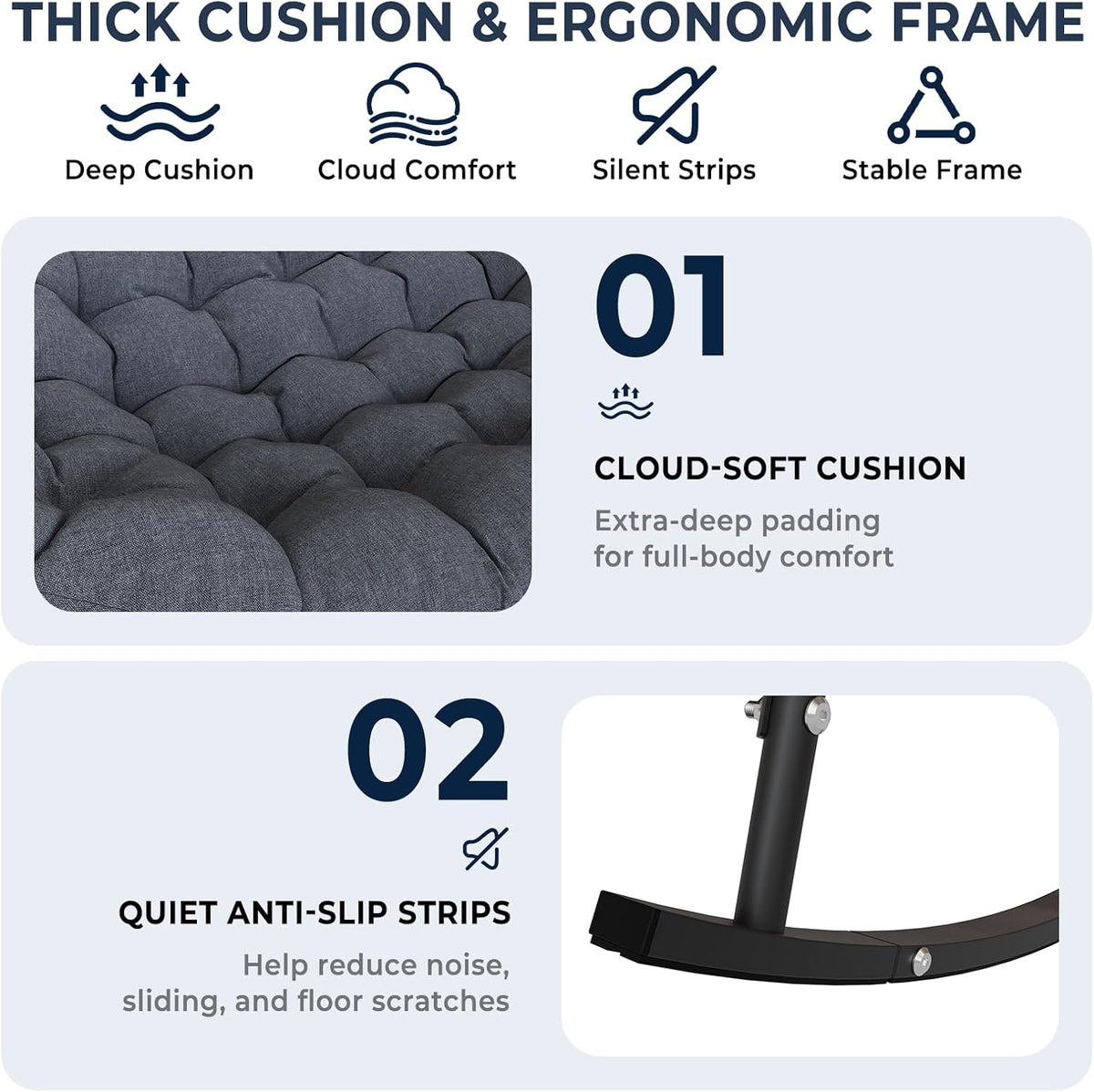 SWITTE Double Rocking Papasan Chair Outdoor, Indoor Oversized Wicker Egg Loveseat with Thick Cushion, Heavy Duty 2 Person Patio Lounge Rocker for Balcony, Porch, Indoor Bedroom, Dark Grey