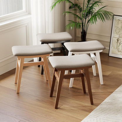 Solid Wood Small Vanity Stool Chair, Makeup Stools for Vanity Desk, Bathroom Vanity Chair, Padded Foot Stool for Living Room, Ottoman Foot Rest for Couch, Small Bench for Entryway, White