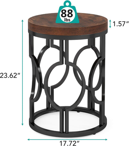 Tribesigns Round End Table Set of 2, Industrial Side Table with Metal Hollow Frame, Small Bedside Table Nightstand for Living Room, Bedroom, Easy Assembly (Rustic Brown,2 PCS)