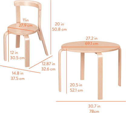 Back2School Express Bentwood Kids Table & Chairs Set, 5-Piece, Natural | Durable birch, GREENGUARD Gold Certified, 3-6 years, 74 lb seat capacity, flexible seating for crafts & play, classroom/home