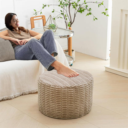Asuprui Pouf Ottoman Round Foam Filled Foot Rest Stool Floor Pouf Footrest | 20x14 In,Light Coffee,All-One Foam Pouf, Ottoman Coffee Table,Couch Foot Rest ,Remov. Cover for Living Room Entryway Bedroom