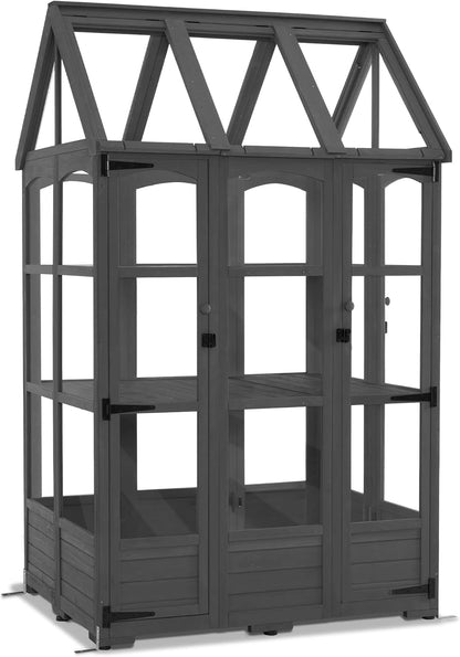 MCombo Wooden Greenhouse, Outdoor Greenhouse with Adjustable Roof Vent and 6 Lockable Door for Backyard/Outdoor Use, (48 x 38.8 x 83.9 Inches) 0851 (Dark Grey)