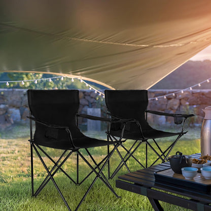 Leonyo 2 Pack Camping Chairs for Adults, Lawn Chairs with Table, Heavy Duty Folding Chairs for Outside Oversized & Comfy Sports Chair for Adults Fishing, Beach, Patio, Hiking, Lawn, Travel - Black