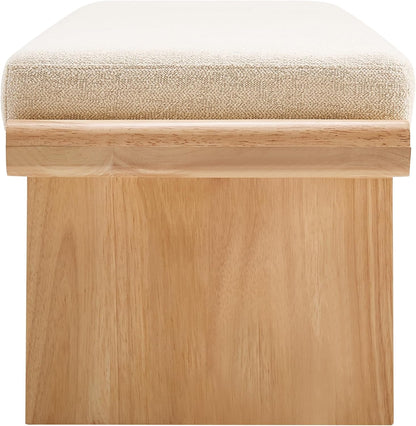47.2" Natural Wood Bedroom Bench, Upholstered Entryway Bench, Modern End of Bed Ottoman with Soft Padded Seat & Solid Wood Frame for Dining Room and Living Room, Linen