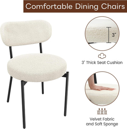 KROFEM Set of 4 Boucle Fabric Dining Chairs,White | Mid Century Modern Design,Polished Chrome Frame,Upholstered Seat