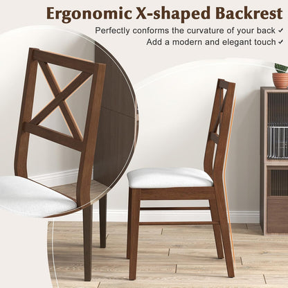 GOFLAME Dining Chairs Set of 4, Upholstered Kitchen Side Chairs with Rubber Wood Frame, Padded Seat, Cross Back, Farmhouse Armless Dinette Chairs for Dining Room, Living Room, Brown & White