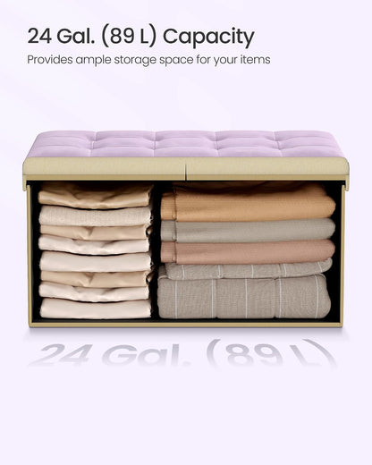SONGMICS Foldable Storage Ottoman with Flipping Lid, 30 Inch Velvet Bench | Coffee Table, Folding Storage Bench for Bedroom, Entryway Shoe Bench, Hibiscus Purple, ISLAND Collection ULSF048PE01