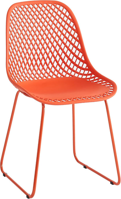 Modern Dining Chairs Set of 2, Stable Plastic Kitchen Chairs with Metal Sled Base for Dining Room (Blood Orange)