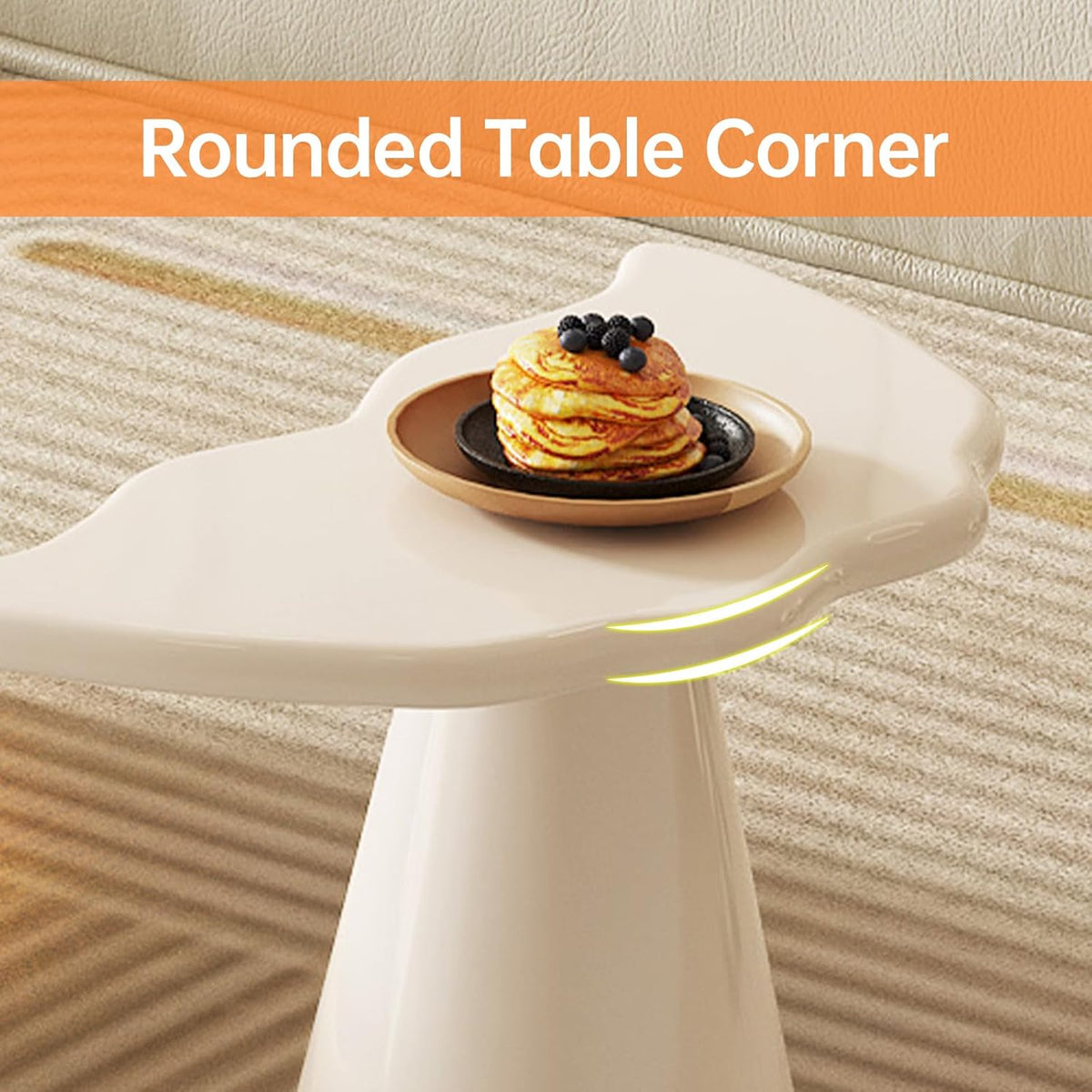 Guyii Irregular End Table, Cream White Side Table, Small Shark Fin Sofa Table for Living Room, Office, Home, Bedroom, Easy Assembly