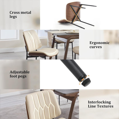 BV Mid Century Dining Chairs Set of 4, PU Leather Bentwood, Beige | Upholstered PU leather seat with walnut bentwood back, armless, retro mid-century style for kitchen, dining & living room