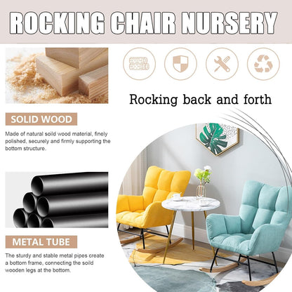 Modern Indoor Bedroom Rocking Chair with Cushion, Indoor Bedroom Upholstered Rocking Chair, Sofa Chair, Modern Lounge Chair for Balcony, for Balcony Living Room Bedroom,Emerging Green