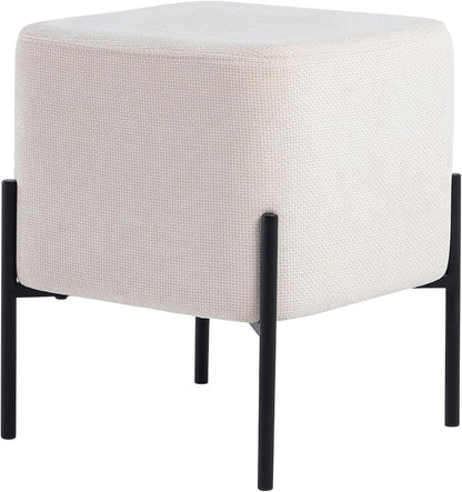 Get Set Modern Linen Ottoman Stool Vanity Stool Foot Rest Stool, Square Small Vanity Chair for Makeup Room, Footrest Stool with Metal Legs, Side Table Ottoman for Living Room, Bedroom, Walk-in Closet