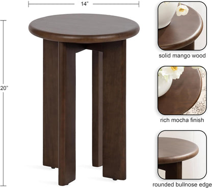 Kate and Laurel Seebeck Modern Wooden Round Side Table; 14 x 14 x 20; Dark Brown; Transitional Wood End Table for Use as Bedroom Nightstand or Living Room Accent Table