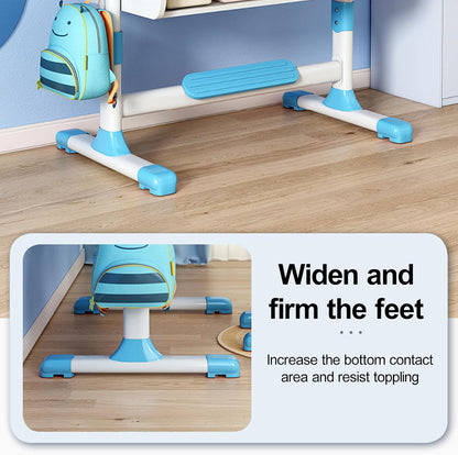 Kids Desk and Chair Set | Adjustable Study Table with Bookshelf & Drawer, Astronaut Theme for Boys and Girls, Ages 3-18 (Pink/Blue) (Blue)