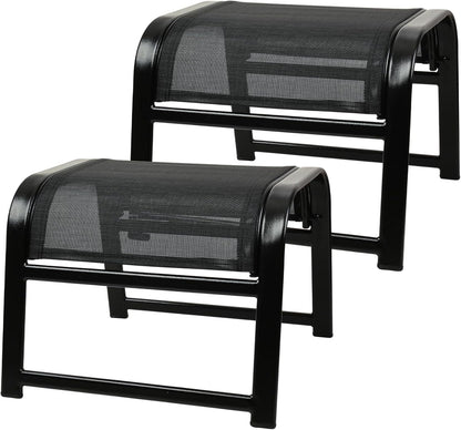 Assembled Patio Outdoor Ottoman 2 Set, Portable Footstools Textliene Metal Foot Rest Black