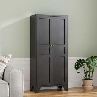 RAVIGIN Metal Storage Cabinet,61" H Pantry Cabinet with 2 Doors and 4 Adjustable Shelves,5 Tier Tall Kitchen Storage Cabinets for Kitchen,Pantry,Living/Study/Laundry Room(Black)