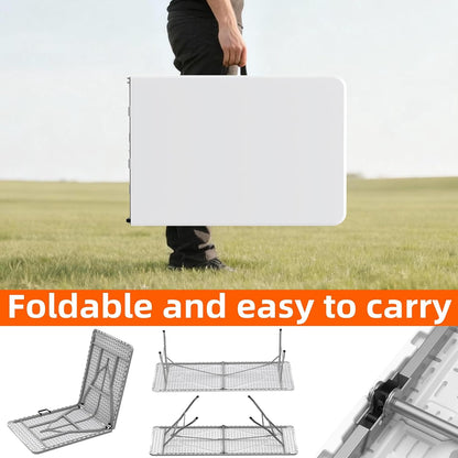 6ft Folding Table, Plastic Portable Table for Outdoor & Indoor, Heavy Duty Camping Table with Carrying Handle, Lightweight for Picnic, BBQ, Party, Garage (Grey)