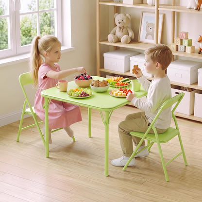 Bonnlo Kids Folding Table and Chairs Set (Green, with 2 Chairs) | Children's Activity Table with 2 or 4 Folding Chairs, Sturdy Metal Frame with Safety Latches