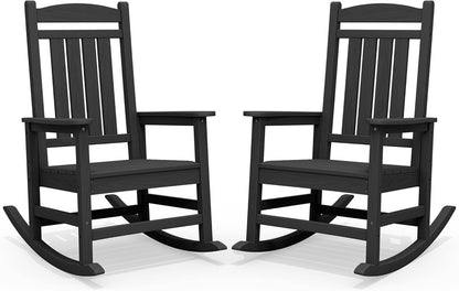SERWALL Oversized HDPE Outdoor Rocking Chair Set of 2, Patio Rocking Chairs, All-Weather Porch Rockers for Adults, Black