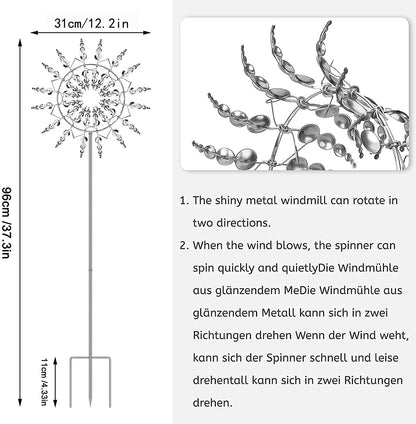Unique and Magical Metal Windmill, 3D Wind Kinetic Sculpture, Wind Spinner Solar, Lawn Solar Wind Spinners for Yard and Garden, Wind Catchers Metal Outdoor Patio Decoration (1 PCS -Silver)
