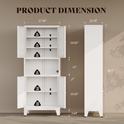 69"H Kitchen Pantry Cabinet with Countertop and Microwave Shelf,Metal Microwave Stand Cabinet with Storage，White Farmhouse Food Storage cabinet,Tall Freestanding Pantry Cabinets for Dining Room