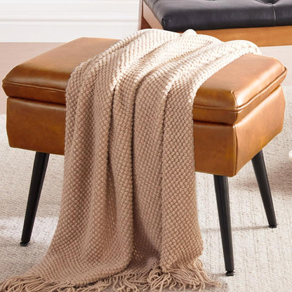 Square Storage Ottoman Upholstered Vanity Accent Stool Cognac Brown | Square Mid-Century Modern Accent Dining Makeup Piano Stool with Padded Upholstered Seat & Metal Legs for Living Room Bathroom
