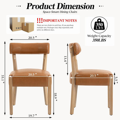 ZJhome Modern Dining Chairs Set of 8 Mid-Century Modern Faux Leather Upholstered Kitchen & Dining Room Chairs with Curved Back, Oversized Rounded Seat, Sturdy Wood Frame, Brown