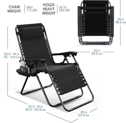 Nestl Zero Gravity Chairs Set of 4, Patio Lounge Chair Outdoor with Pillows & Cup Holder Trays, Adjustable Steel Mesh Reclining Camping Chair, Folding Patio Lawn Chair for Deck, Beach, Yard - Black