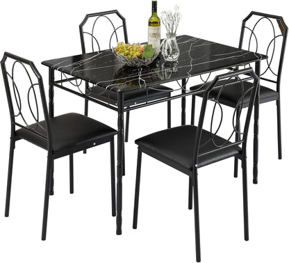 VECELO 5 Piece Dining Table Set for 4, Dinette with Chairs for Kitchen, Breakfast Nook, Small Space,Easy Assembly