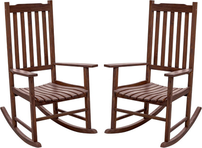 Flamaker Acacia Wood Outdoor Rocking Chairs Set of 2 (Brown) | High Back and Widen Armrest Rocking Chair Outdoor, Solid Rocking Chairs for Lawn, Garden, Backyard